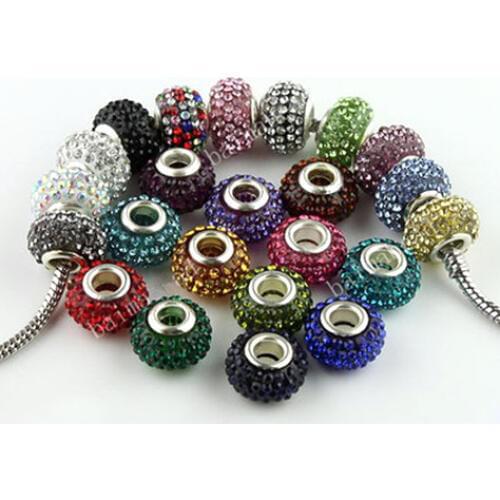 10PCS/Lot 14*9mm Mixed Color Crystal Rhinestone Charms Beads Fit for Fashion Pandora Bracelet Necklace Jewelry Findings