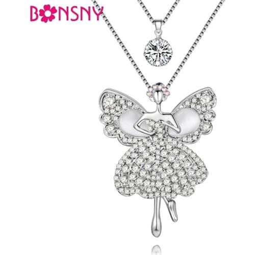 Bonsny Chain 2017 New Colorful Carystal Fairy Dance ballet necklace bailarina Pendant Alloy Charm Angel Jewelry For Women Girl