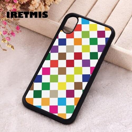 Iretmis 5 5S SE 2020 Phone Cover Case for iPhone 6 6S 7 8 Plus X Xs XR 11 12 Mini Pro Max Silicone Colourful tiles checkers