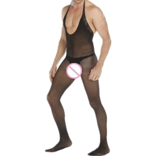 Black Lace Lingerie Sexy Bodysuit Men Halter Sleepwear Porno Nightgown Sexy Costumes Body Stockings Male Underwear Sexy Clothing