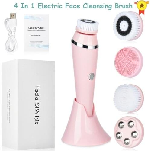 Electric Facial Cleansing Brush 4 in 1 Replace Sonic Head Deep Pore Cleaning Tool Face Massager SPA Kit Skin Beauty Machine base