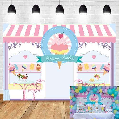 NeoBack Ice Cream Parlor Backdrop Ice Cream Theme Birthday Photography Background Ice Cream Shop Baby Shower Banner Backdrops