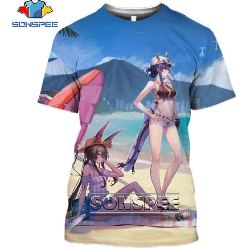 SONSPEE Anime Arknights 3d Print Game T-shirt Streetwear Men Women T-shirt Fashion Sandy Beach Harajuku Summer Homme Tshirt