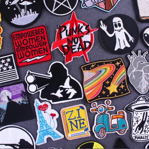 Hippie Letter Patch Space Iron On Patches On Clothes Punk Rock Sticker Applique DIY Heart Embroidered Patches Cloth Stripes