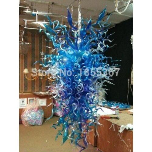 Free Shipping Pretty Hotel Deco Hand Blown Art Glass Blue Crystal Chandelier