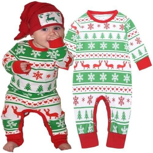 Green Christmas Baby Boy Rompers Pajamas Reindeer Newborn Xmas Tree Costumes Baby Jumpsuits Snowflakes Sleepwear 100% Cotton