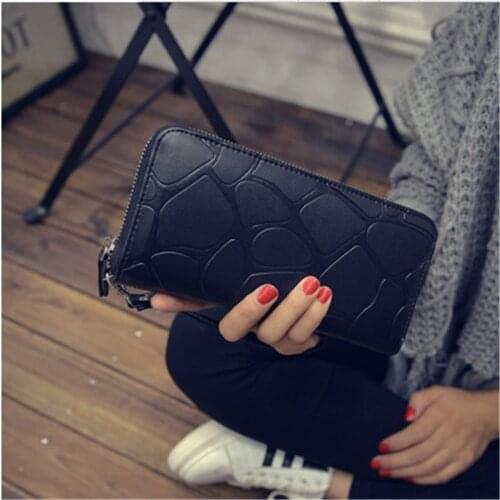 Women Stone Print Long Wallets Female Leather Brand Retro Zipper Coin Purses Ladies High Capacity Card Holder Clutch Bag