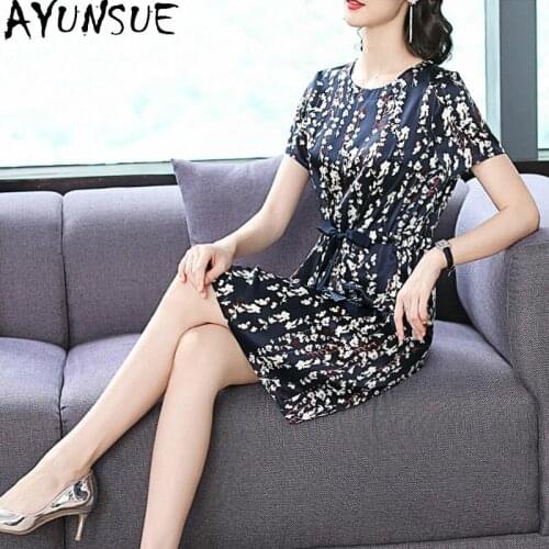 AYUNSUE Summer Silk Woman Dress 2021 Elegant Plus Size Dress Female Casual Vintage Midi Dresses for Women Clothing Vestido J6622