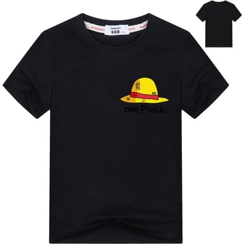 Summer Print Luffy Yellow Straw Hat One Piece T Shirt Kids 100% Cotton O-Neck Short Sleeve pirate king Sabo Zoro Nami Tee Shirt