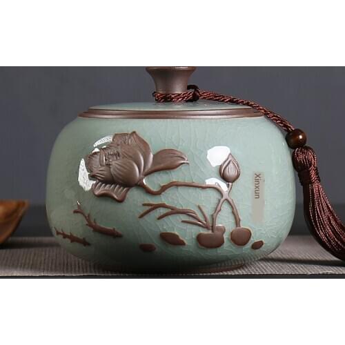 Moyan Celadon GE Yao Tea Cans Ceramic Sealed Cans Large Coarse Pottery Storage Cans Pu'er Tea Large Size Tea Cans