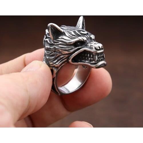 Viking Stainless Steel Wolf Rings Men Punk Nordic Mythological Odin Wolf Ring Fashion Animal Biker Ring Male Amulet Jewelry Gift