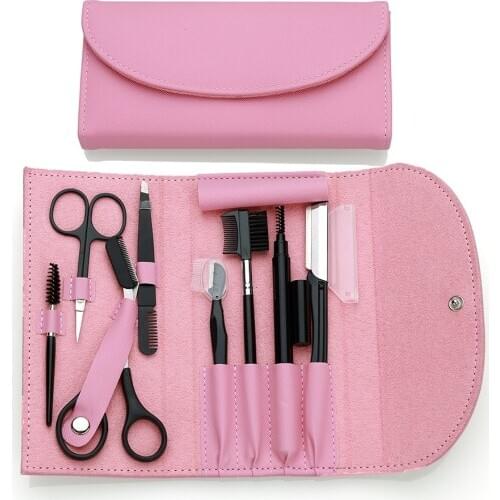 Eyebrow Trimmer Kit Brow Scissors Monobrow Comb Razor for Face Tweezers Eyelash Brush Set