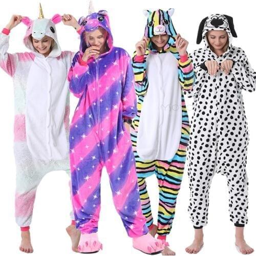 Adults Pajamas Unicorn Women Flannel Sleepwear Homewear Cat Dog Panda Cartoon Animal Pajama Sets Pijamas 2020 Winter New