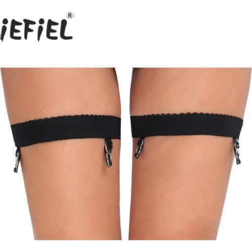 IEFiEL 1 Pair Black Women Antiskid Harness High Thigh Garter Belt Sock Holder Fastener Suspender with Clips for Costumes Party