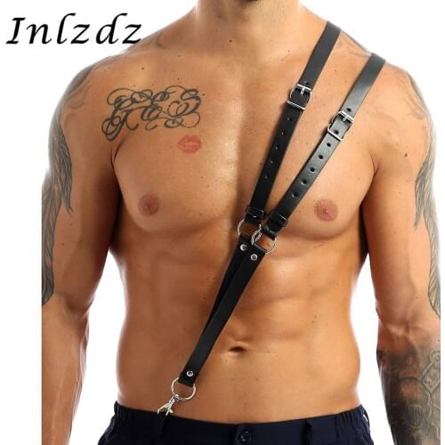 Harness Mens Lingerie Leather Double Straps Single-Shoulder Braces Adjustable Suspender Harness Belt with Buckles and O Rings