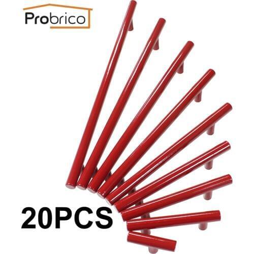 Probrico 20 PCS Stainless Steel Red Diameter 12mm Hole Center 50mm~256mm Kitchen Cabinet Door Knob Furniture Drawer Handle Pull