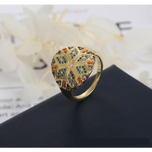 Fashion Colorful Zircon India Tribal Vintage Round Ring Hand Jewelry Bague Femme Party Rings Zk30