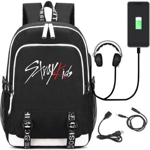 Stray Kids Rucksack Backpack Fans School Bag W/ USB Port / Lock Headphone Travel Laptop Student School Bags Capacity Mochila