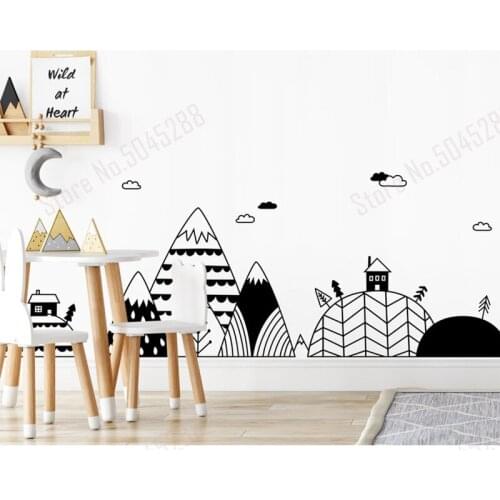 Scandinavian Mountain and Hills Decal Set Mountains Wall Mural Nordic Mountain Village Decal Baby Gift Nordic Village Decal Z689
