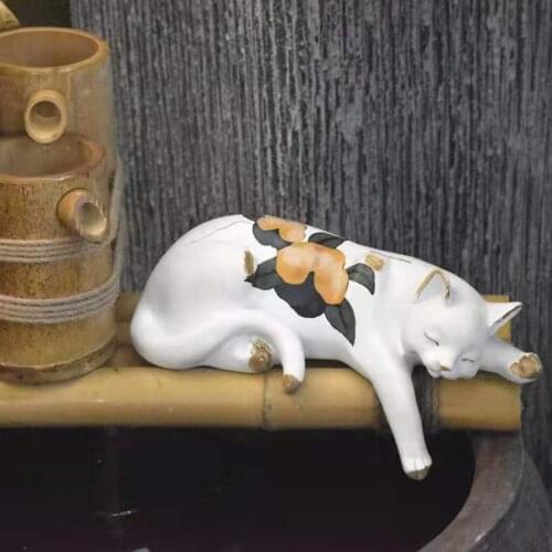 Resin Sleeping Cat Figurines Sculpture Statue Bookshelf Indoor Ornaments