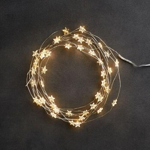 LED 40 Star Fairy Lights Battery Operated on 10ft Long Silver Color Copper Wire String Lights for Outdoor Indoor Xmas Party use