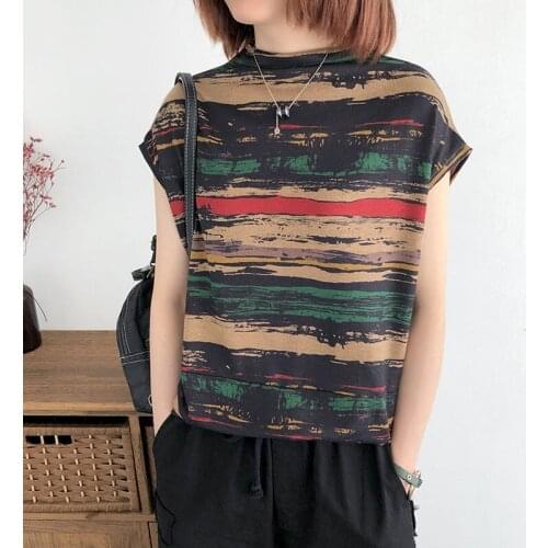 Leopard Print Top High Neck Short Sleeve T-Shirt Womens Thin Style Early Autumn New Loose Retro Casual Bottoming Tee Tide M564