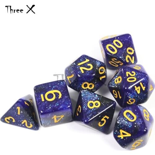 Top Grade Mix- color Creative Universe Galaxy Dice Set of D4-D20 Royal Glitter Powder Amazing Effect for DND RPG