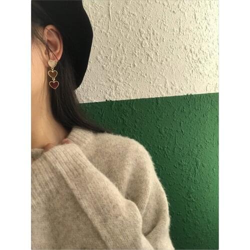 Japanese girl lovely heart-shaped heart-shaped Velvet earrings pink South Korean temperament earrings clip