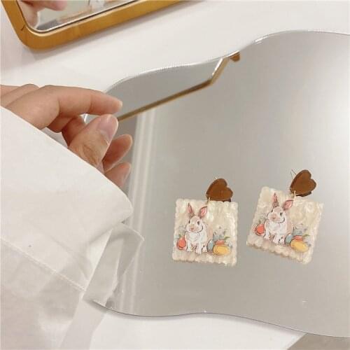 Acrylic Print Colorful Bunny Print Flower Women Summer Earring