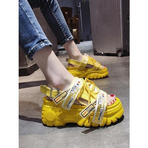 LazySeal 9cm High Platform shoes Womens Chunky Sandals Fashion Summer Leather Women Thick Soled Beach Sandal Casual Woman Shoes