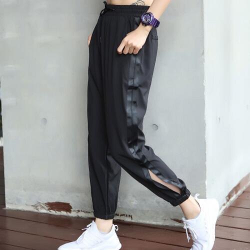 Female Plus Size Sports Quick-drying Pants Loose Yoga Fitness Nine Points Pants Split Feet Pants Breathable Fat Girl