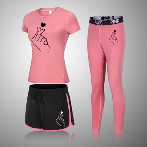 Women love you Yoga Set Gym Clothing Fitness Leggings shorts Shirts Sport Suit Women Short Sleeve GYM Tracksuit Active Wear