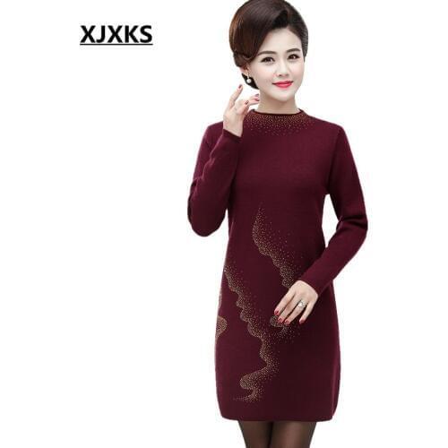 XJXKS New Autumn And Winter Female Warm Sweater Long Sleeve Long Sweater Women Half Turtleneck Thick Casual Long Pullover