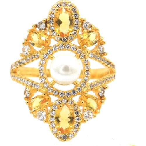 20x15mm 2021 New Arrival Golden Citrine White CZ Women Daily Wear 925 Sterling Silver Rings Drop Shipping