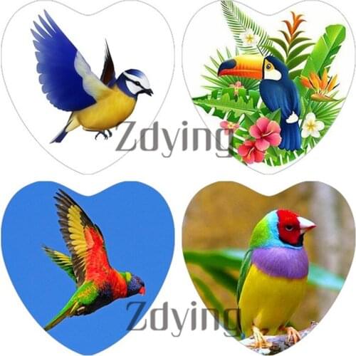 10pcs Heart Shape Beautiful Colorful Birds Flying Glass Photo Cabochon Beads Demo Flat Back DIY Pendant Jewelry Findings