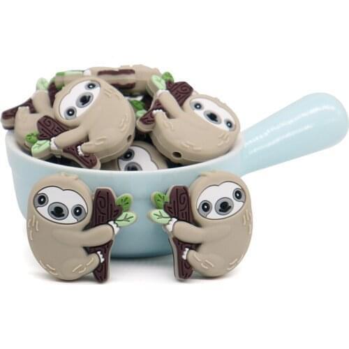 10PC Sloth Silicone Beads BPA Free Small Cartoon Chewing Beads Food Grade Pacifier Clips Accessories DIY Baby Shower Gifts