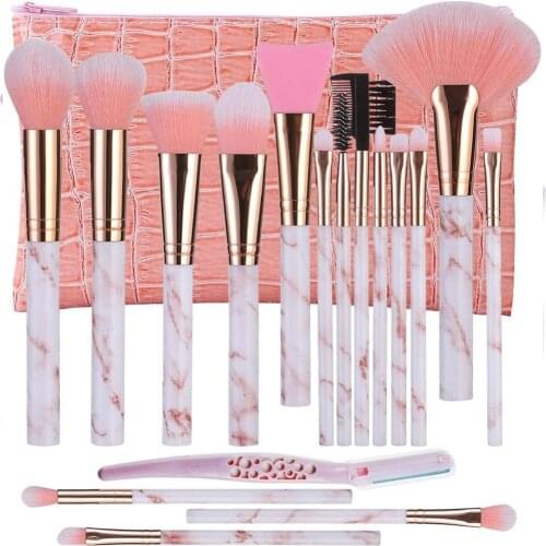 17pcs/set Make Up Brush Advanced Synthetic Eye Shadow Cream Liquid Silicone Mask Brush Eyebrow Shaver Cosmetics Pu Storage Bag
