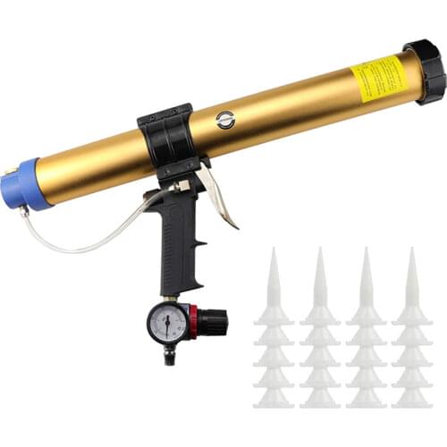 Pneumatic Glass Glue Sealant Gun with pressure regulator 310/400/600ML Soft Glue Capacity Air Glue Gun with 20 Pcs Mouth Head