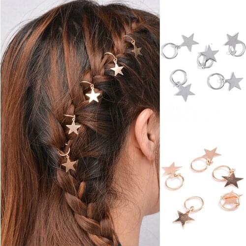 5pcs/set Twist Braid Hair Ornament Star Leaf Shell Circle Hoop Personality Braid DIY Women Girls Hair Styling Tools Accessories