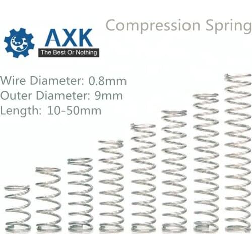 50pcs/Lot 0.8*9*10-50 Small Coil Compression Spring,Stainless Steel Springs,Small Spot Micro Compression Spring For 3D Printer