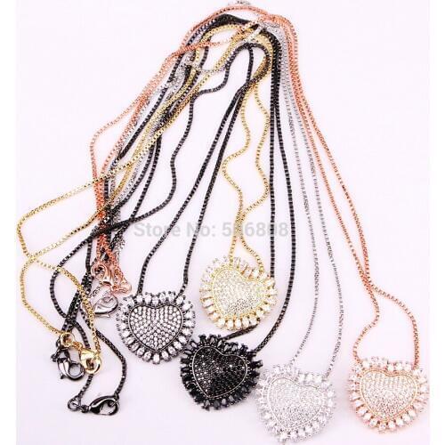6PCS ZYZ334-6406 White/black cubic zirconia micro pave cz heart Pendant Necklace For Women Charm Jewelry