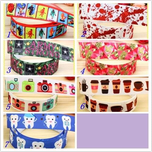 7/8'' Free shipping army camera blood printed grosgrain ribbon hairbow headwear party decoration diy wholesale OEM 22mm S213