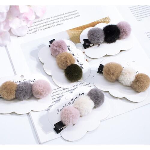 Boutique ins 12pcs Fashion Cute Fur Pom Pom Hairpins Color Balls Hair Clips Barrettes Princess Headwear Winter Hair Accessories