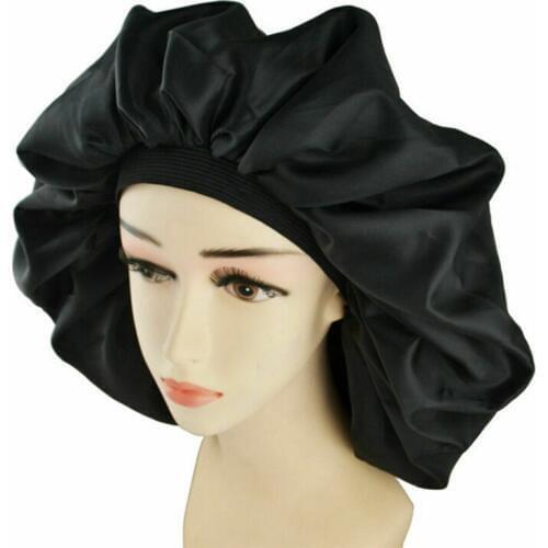 Black Wide Band Bonnet Hair Cap Night Jumbo Sleep Cap Waterproof Shower Hat Women Treatment Protect Hair From Frizzing