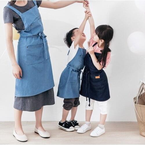 Kid Apron Denim Fabric Cotton Aprons for Children Family Activities Diy Handwork Apron Home Kitchen Baking Game Antifouling Tool