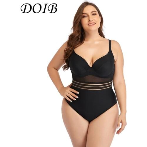 DOIB Women Black Push Up Swimsuit Plus Size One Piece Sexy Monokini Swimwear Bath Bikini 2021 Hollow Out Femle Beachwear