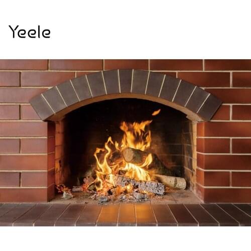 Yeele Fireplace Christmas Photocall Winter Brick Wall Wood Fire Burning Flame Photography Backdrop Backgrounds For Photo Studio