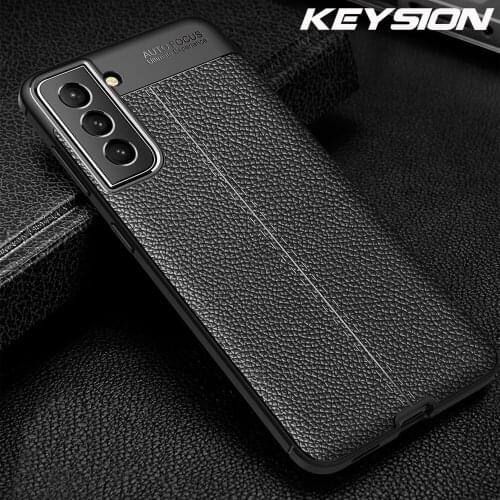KEYSION Shockproof Case For Samsung S21 FE S21 Ultra 5G leather texture soft silicone Phone back cove for Galaxy S21Fan Edition