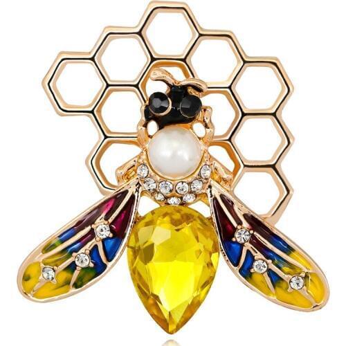 Classic cubic zirconia bee pearl brooches and pins for women Fashion animals pin brooch jewelry female