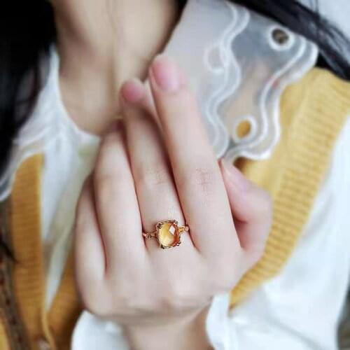 Original design silver inlaid natural citrine opening adjustable ring pendant necklace elegant light luxury charm female jeweler